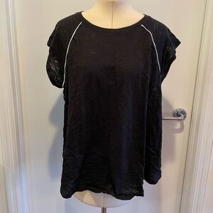 ATM Anthony Thomas Melillo Black Slub Knit Cotton Piping Tee Size L